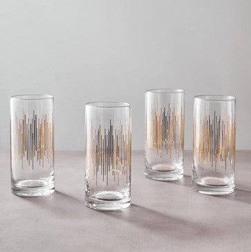 Orsina Jazz Highball Glasses – Set of 4 Gold Art Deco Hand-Blown Glass