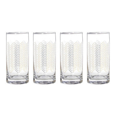 Orsina Jazz Highball Glasses – Set of 4 Hand-Blown Gold Wave Glassware