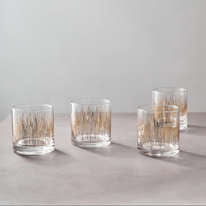 Orsina Jazz Glass Tumblers – Set of 4 Hand-Blown Gold & Brown Glass