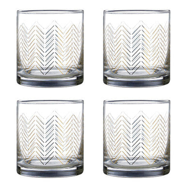 Orsina Jazz Tumbler Glasses – Set of 4 Hand-Blown Gold Wave Glassware