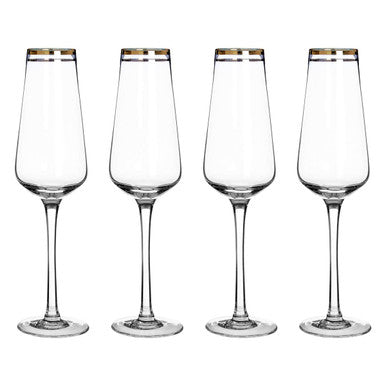 Orsina Charleston Champagne Glasses | Set of 4 Hand-Blown Art Deco Flutes