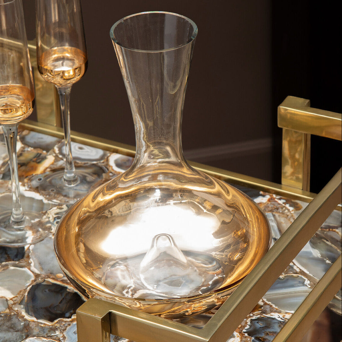 Orsina Horizon Glass Carafe – Hand-Crafted Clear and Gold Serveware
