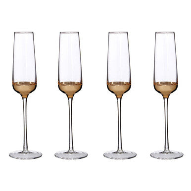 Orsina Horizon Champagne Flutes – Set of 4 Gold & Clear Glassware