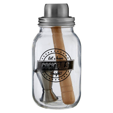 Orsina Ara 3-Piece Cocktail Jar Set with Glass Shaker and Beech Muddler