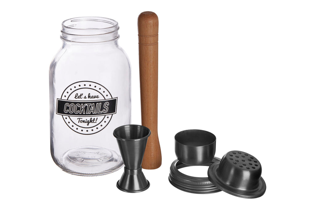 Orsina Ara 3-Piece Cocktail Jar Set with Glass Shaker and Beech Muddler