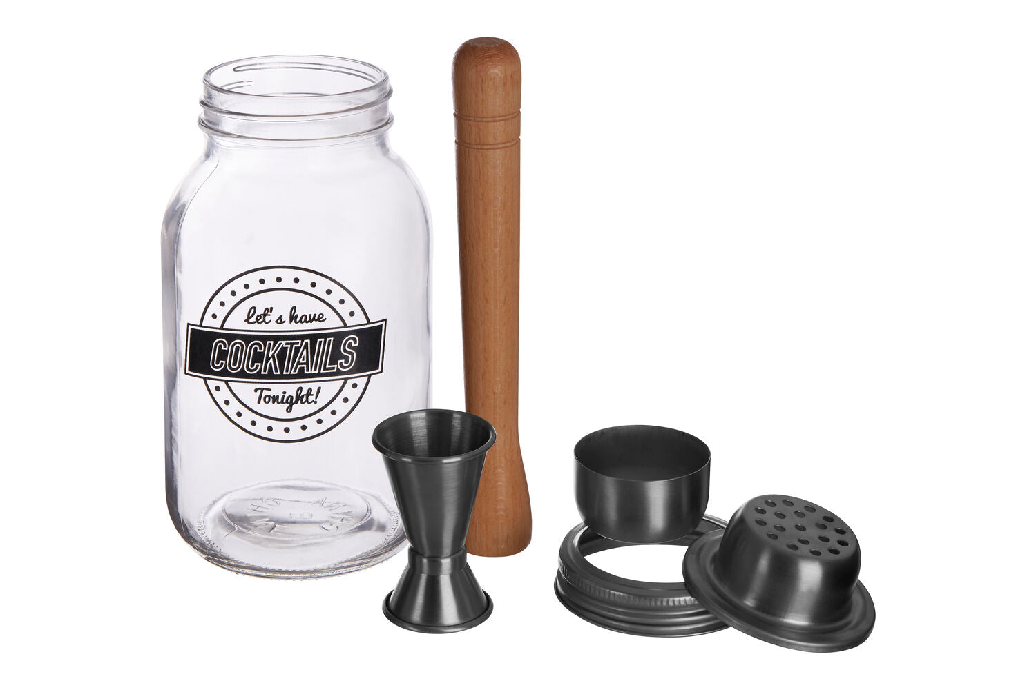 Orsina Ara 3-Piece Cocktail Jar Set with Glass Shaker and Beech Muddler