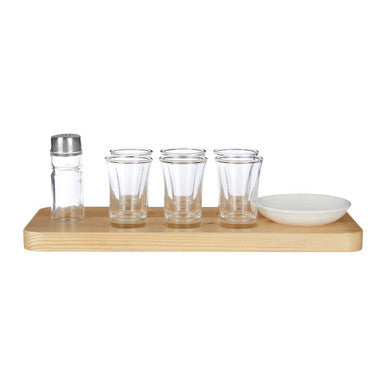 Orsina Kendall Tequila Shot Glass Set | 6 Glasses & Pine Wood Tray