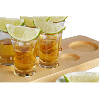 Orsina Kendall Tequila Shot Glass Set | 6 Glasses & Pine Wood Tray