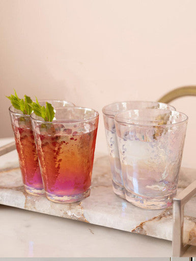 Orsina Aurora Iridescent Hammered Glass Tumblers – Set of 4 Lustre Glasses