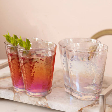 Orsina Aurora Iridescent Hammered Glass Tumblers – Set of 4 Lustre Glasses