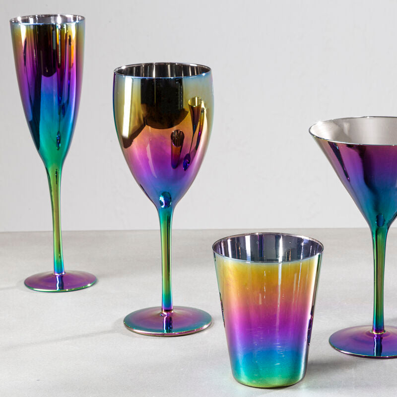Orsina Aurora Iridescent Champagne Glasses – Set of 4 Modern Flutes
