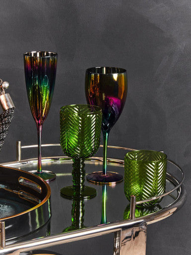 Orsina Aurora Iridescent Champagne Glasses – Set of 4 Modern Flutes