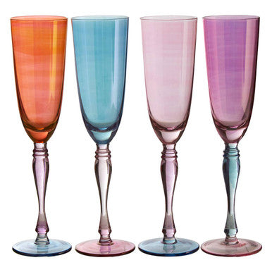 Orsina Aurora Multicolour Champagne Flutes – Set of 4 Glass Stemware
