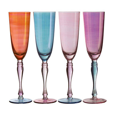 Orsina Aurora Multicolour Champagne Flutes – Set of 4 Glass Stemware