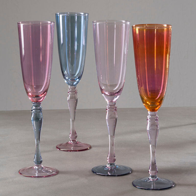 Orsina Aurora Multicolour Champagne Flutes – Set of 4 Glass Stemware