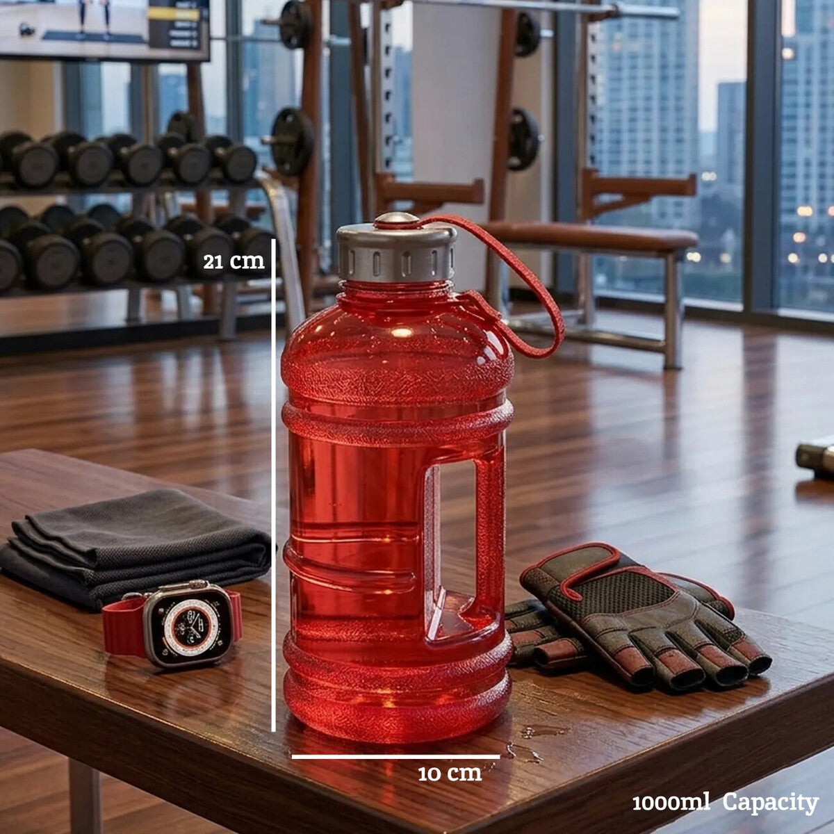 Orsina Olly Sports Water Bottle – 1000ml BPA-Free Plastic, Red
