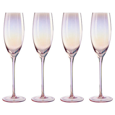 Orsina Frosted Deco Champagne Flutes – Pink Glassware Set of 4