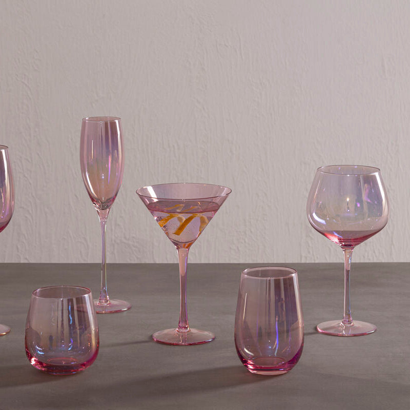 Orsina Frosted Deco Champagne Flutes – Pink Glassware Set of 4