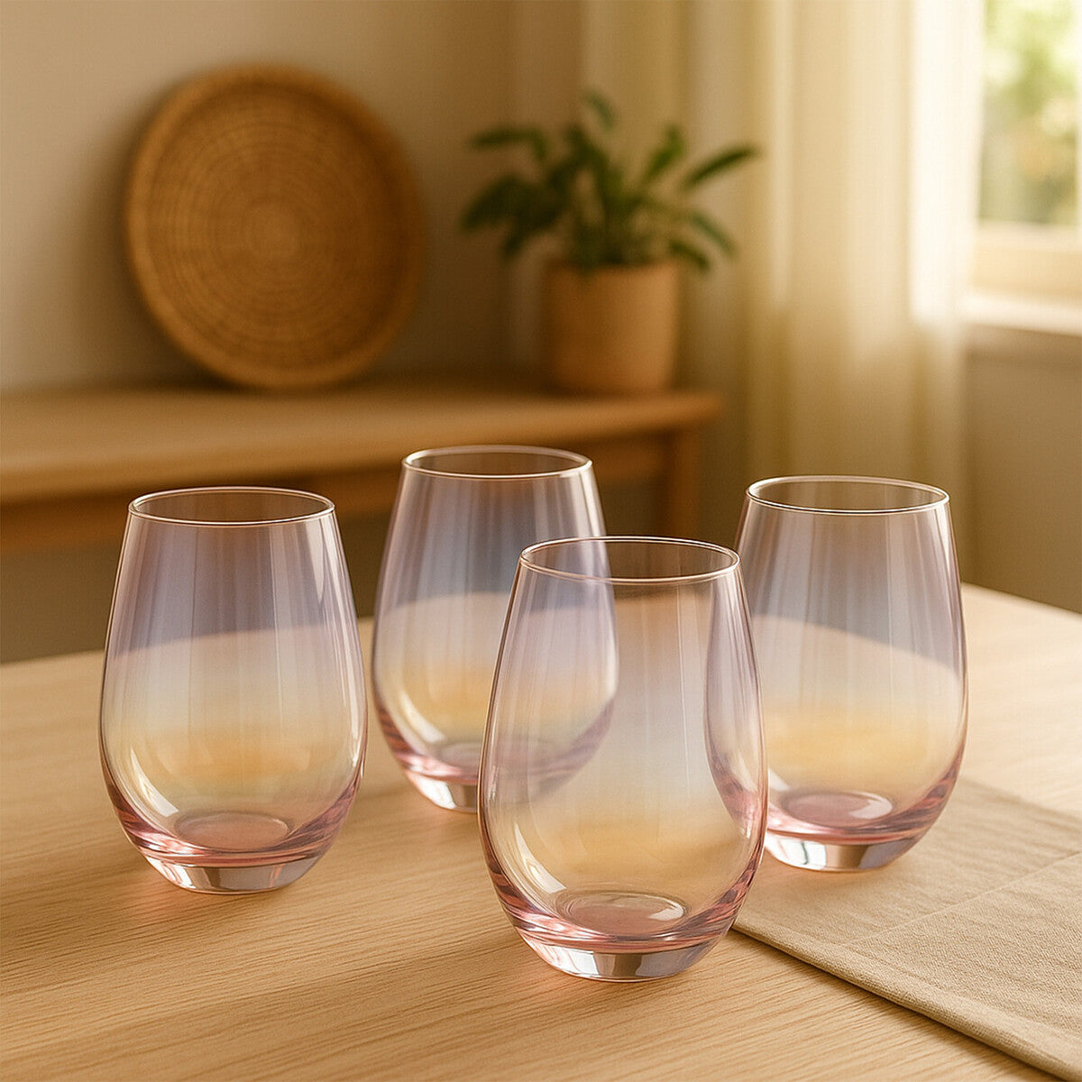 Orsina Frosted Deco Pink Highball Glasses – Set of 4 Modern Drinkware