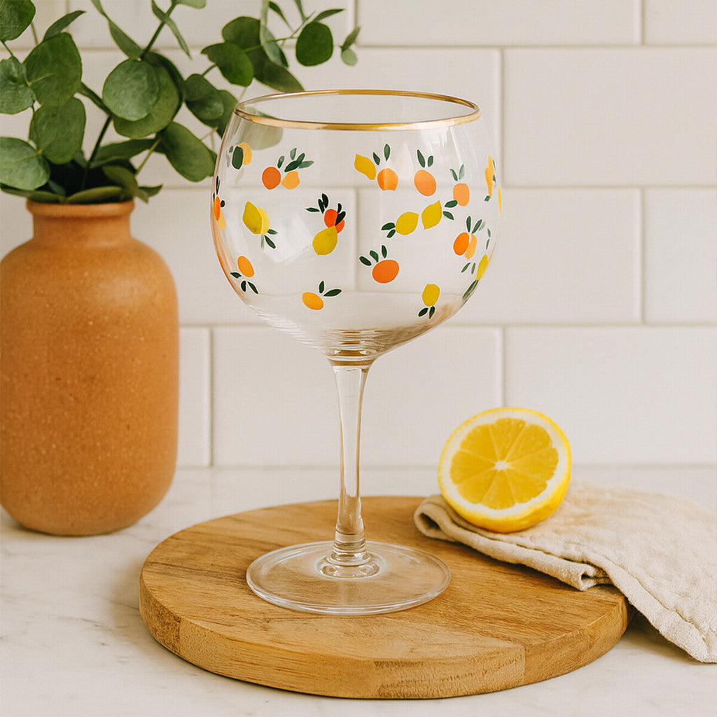 Orsina Mila Citrus Gin Glasses – Set of 2 Gold Trim Stemmed Glassware