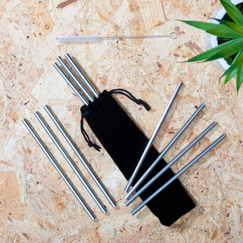 Orsina Reusable Stainless Steel Cocktail Straws - Short Silver Set of 10