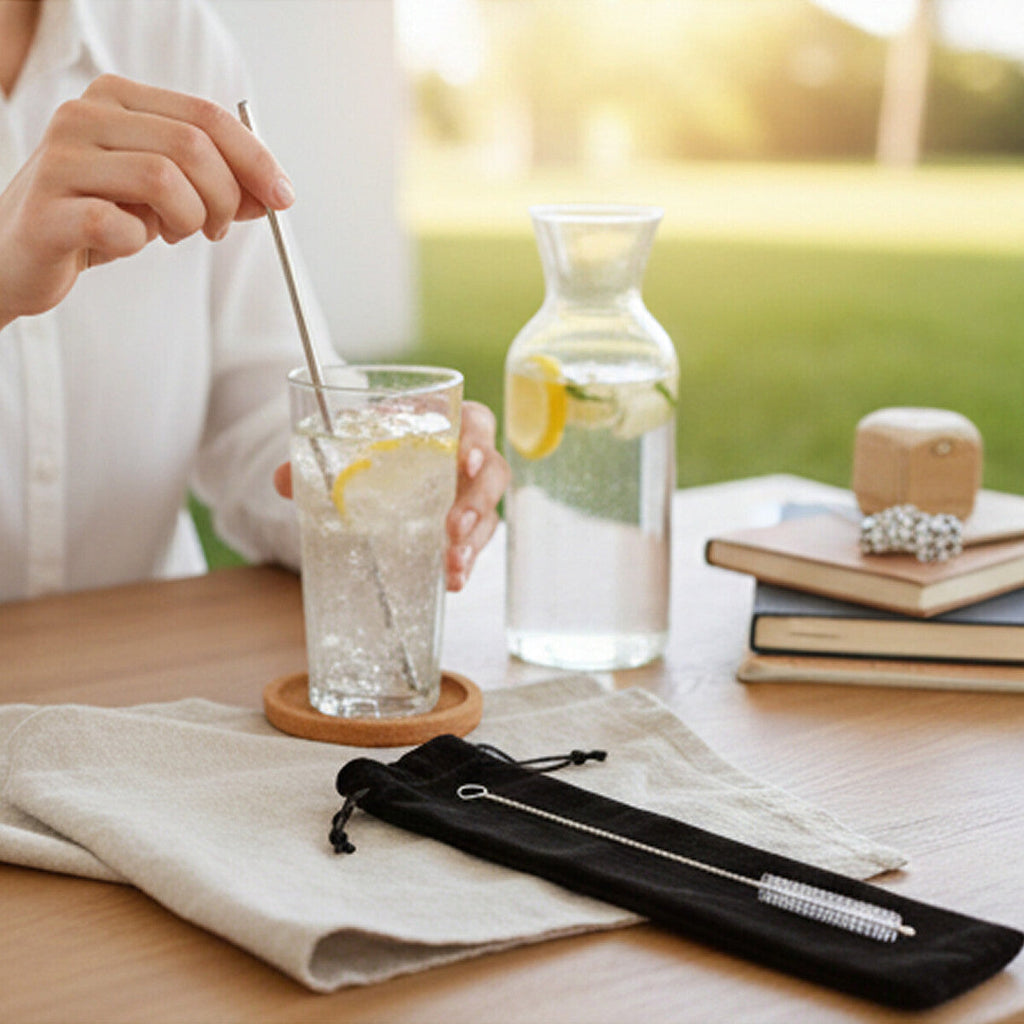 Orsina Reusable Stainless Steel Cocktail Straws - Short Silver Set of 10