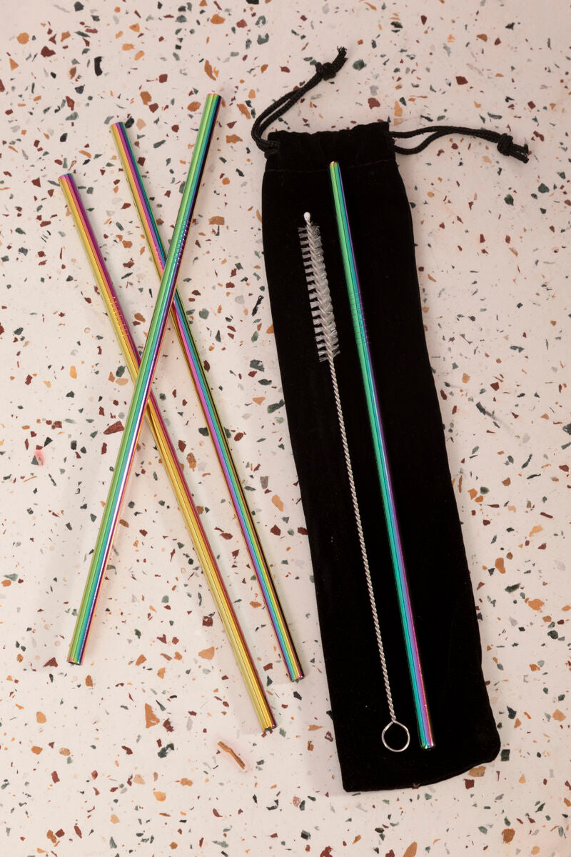 Orsina Iridescent Stainless Steel Drinking Straws – Oil Slick Set of 4