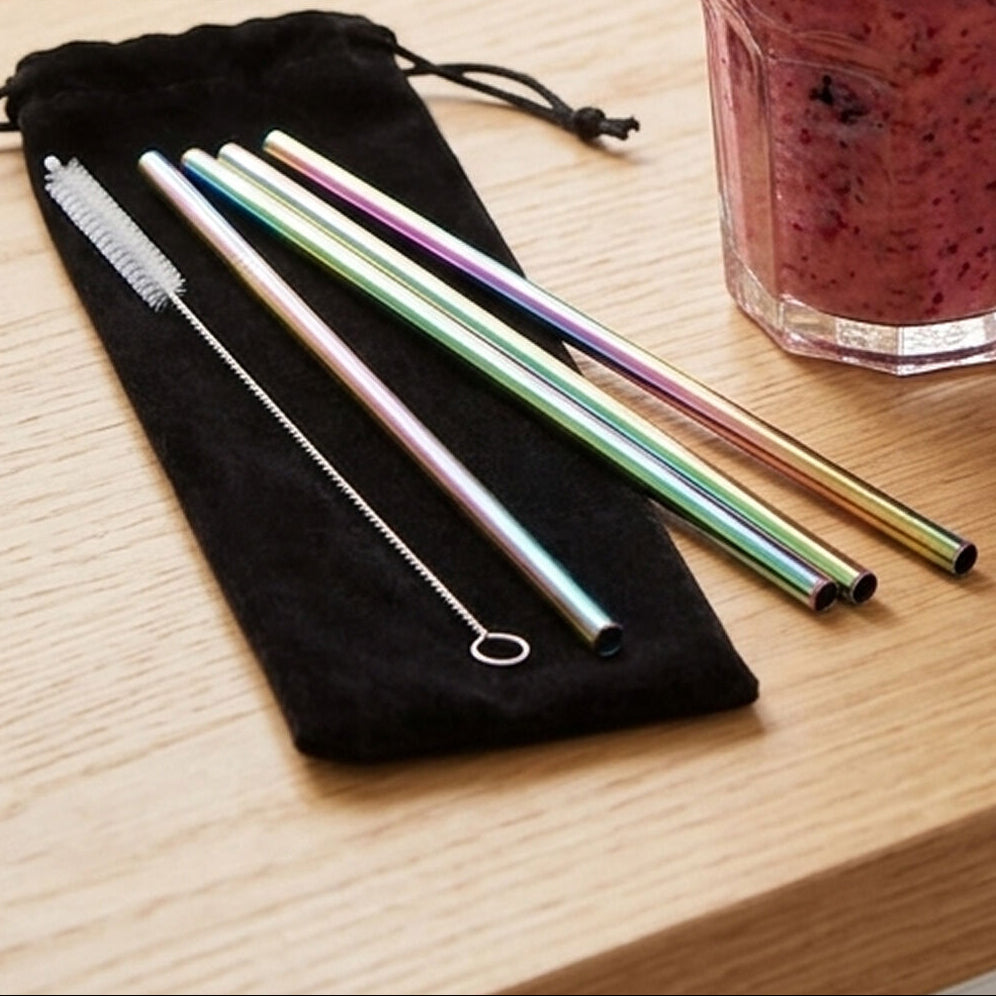 Orsina Iridescent Stainless Steel Drinking Straws – Oil Slick Set of 4