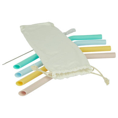 Orsina Reusable Silicone Straws - Set of 4 BPA-Free with Case & Brush