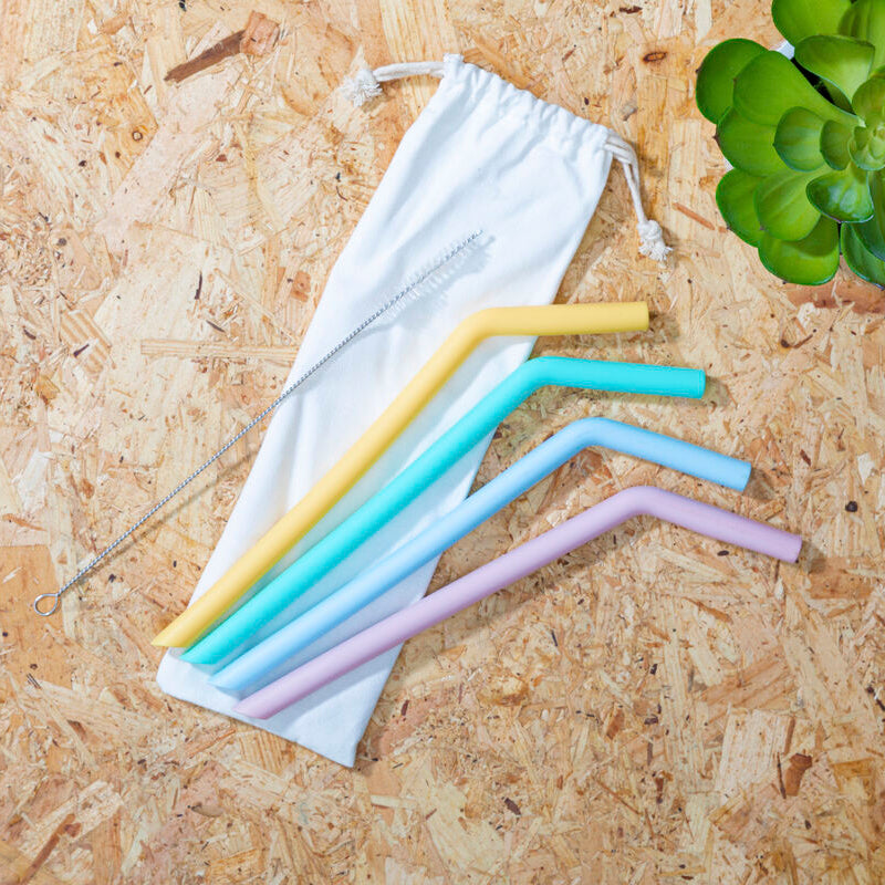 Orsina Reusable Silicone Straws - Set of 4 BPA-Free with Case & Brush