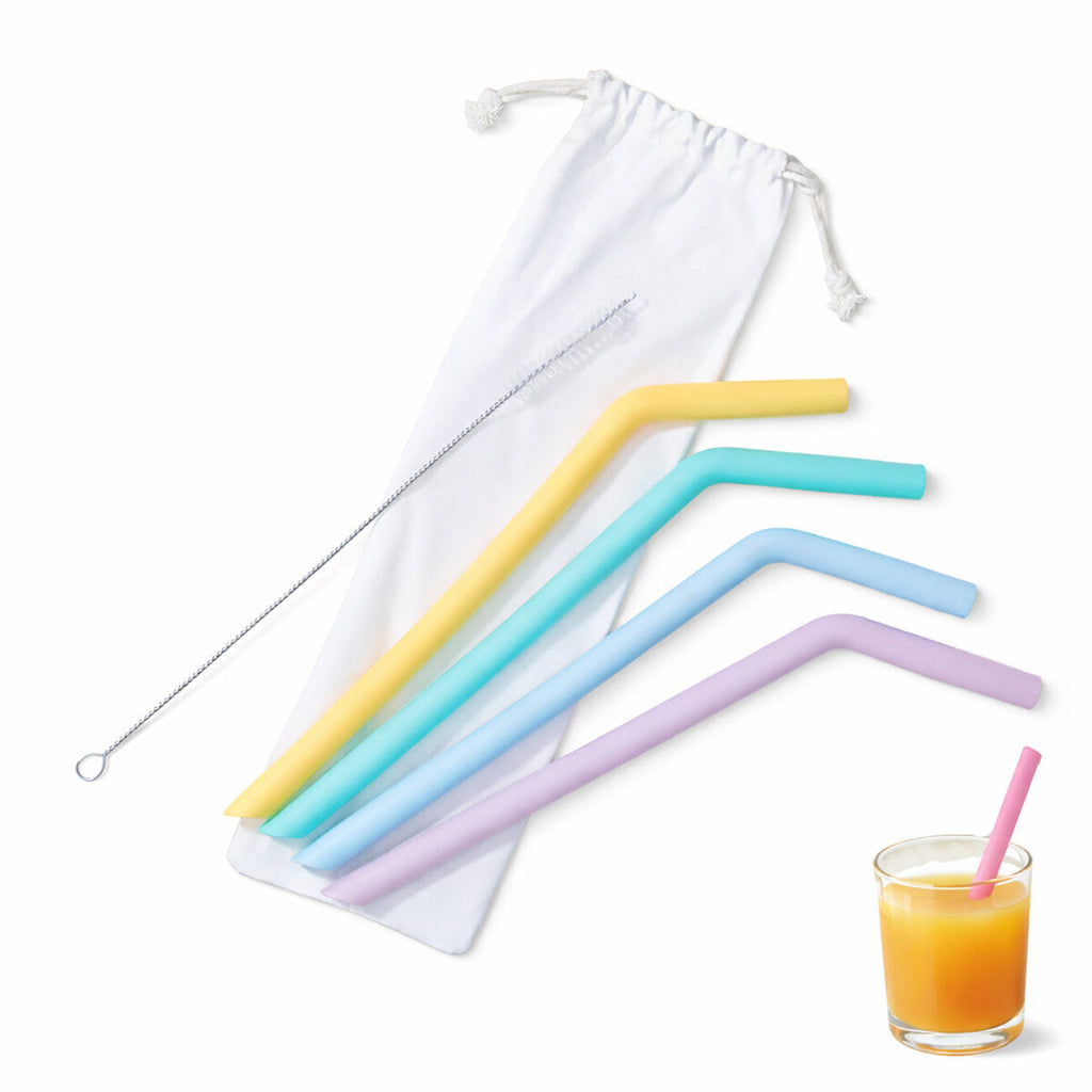 Orsina Reusable Silicone Straws - Set of 4 BPA-Free with Case & Brush