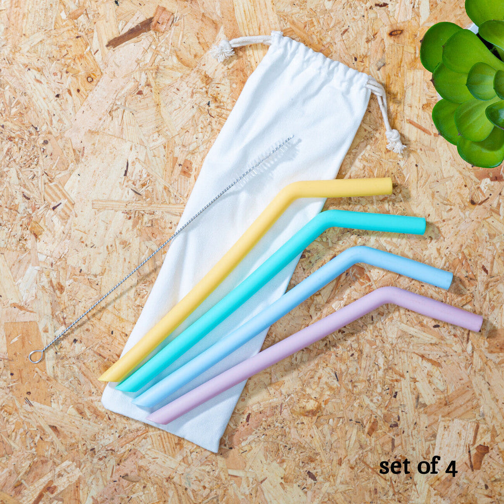 Orsina Reusable Silicone Straws - Set of 4 BPA-Free with Case & Brush