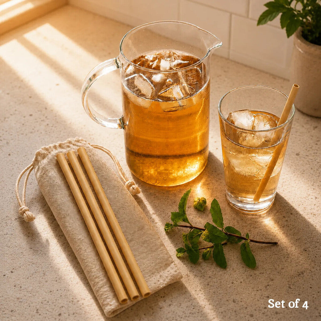Orsina Bamboo Straws Set of 4 with Cleaning Brush and Pouch