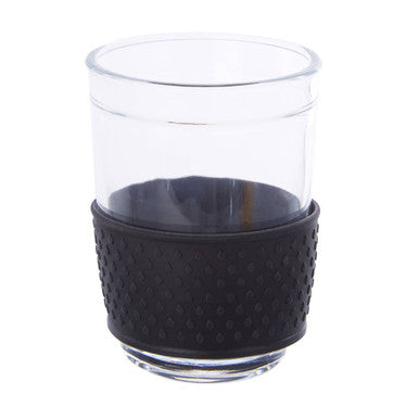 Orsina Glass Coffee Mug with Black Silicone Band and Slanted Lid
