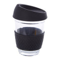 Orsina Glass Coffee Mug with Black Silicone Band and Slanted Lid