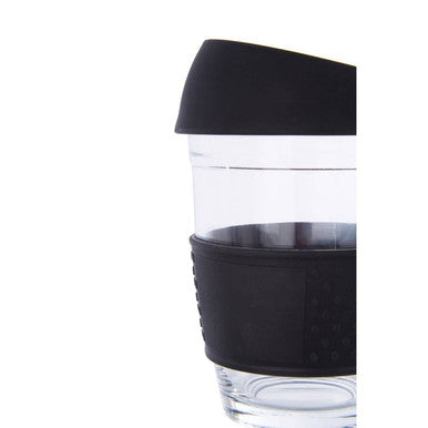 Orsina Glass Coffee Mug with Black Silicone Band and Slanted Lid