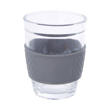 Orsina Mimo Glass Mug with Grey Silicone Band and Lid – 12oz Cup