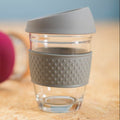 Orsina Mimo Glass Mug with Grey Silicone Band and Lid – 12oz Cup