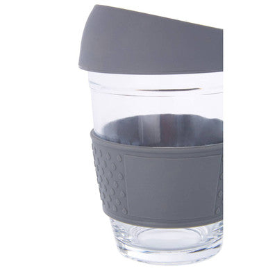 Orsina Mimo Glass Mug with Grey Silicone Band and Lid – 12oz Cup