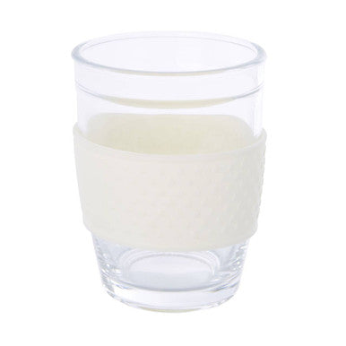 Orsina Glass Mug with Cream Silicone Band and Lid – Reusable Cup