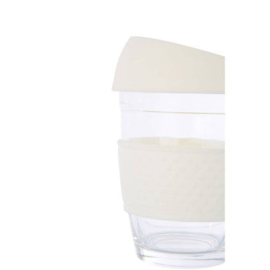 Orsina Glass Mug with Cream Silicone Band and Lid – Reusable Cup