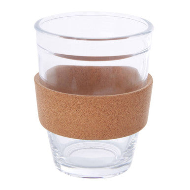 Orsina Glass Mug with Red Silicone Lid and Cork Wrap – 12oz Cup