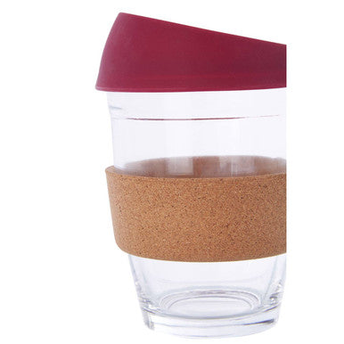 Orsina Glass Mug with Red Silicone Lid and Cork Wrap – 12oz Cup