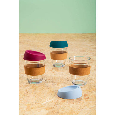 Orsina Glass Coffee Mug with Cork Grip and Green Silicone Lid