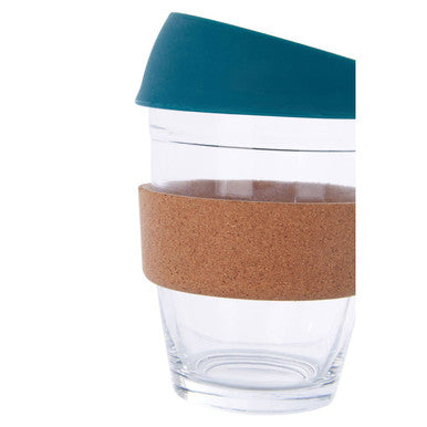 Orsina Glass Coffee Mug with Cork Grip and Green Silicone Lid