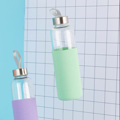 Orsina 500ml Glass Water Bottle – Mint Silicone Sleeve & Steel Lid