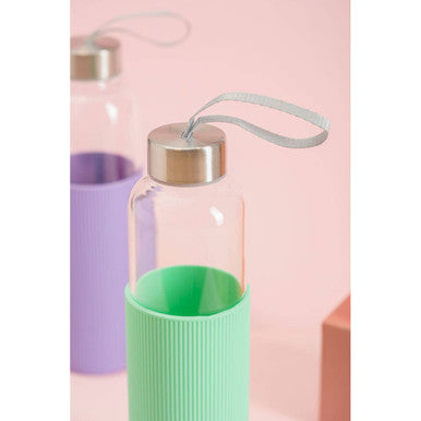 Orsina 500ml Glass Water Bottle – Mint Silicone Sleeve & Steel Lid