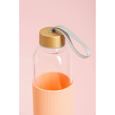 Orsina 500ml Glass Water Bottle | Peach Pink Silicone Sleeve & Strap