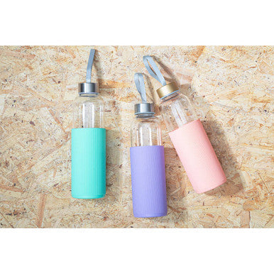 Orsina 500ml Glass Water Bottle | Peach Pink Silicone Sleeve & Strap