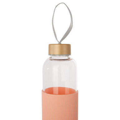 Orsina 500ml Glass Water Bottle | Peach Pink Silicone Sleeve & Strap